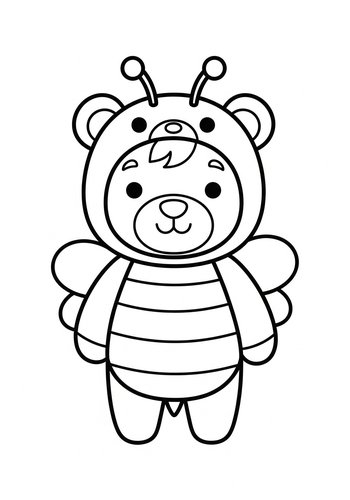 Cute Bee Bear Coloring Page