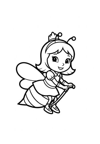 Cute Bee Girl On Pogo Stick Coloring Page