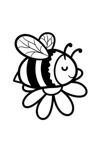 Cute Bee On Flower Coloring Page