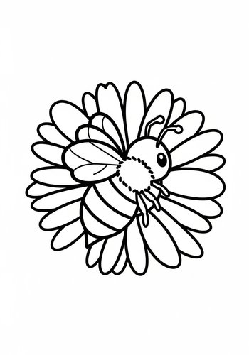 Cute Bee On Flower Coloring Page
