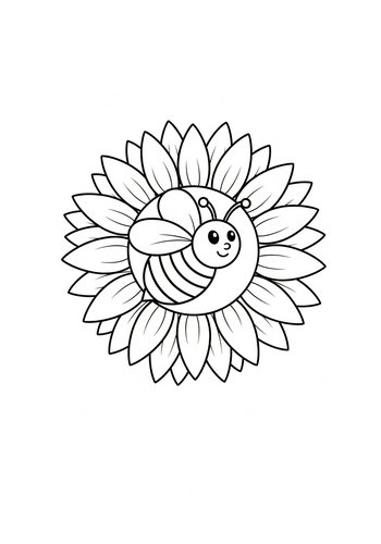 Cute Bee On Sunflower Coloring Page