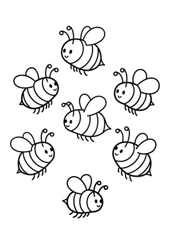 Cute Bees Coloring Page For Kids