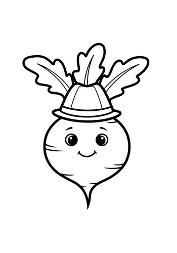 Cute Beet With A Hat Coloring Page