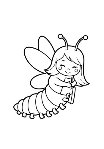 Cute Bookworm Caterpillar Coloring Page