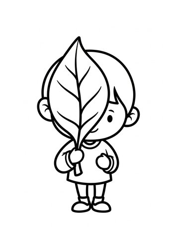 Cute Boy With Leaf Coloring Page For Kids