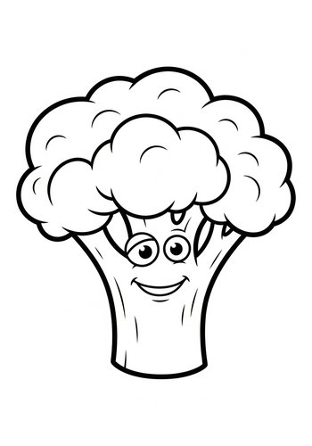 Cute Broccoli Character Coloring Page