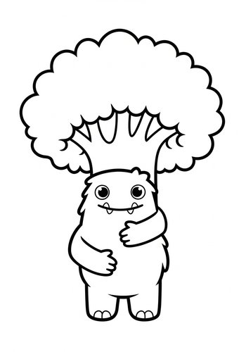 Cute Broccoli Monster Coloring Page