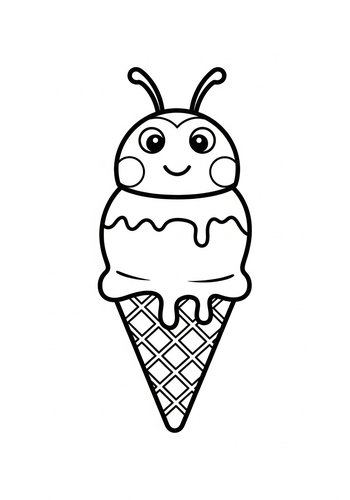 Cute Bug Ice Cream Coloring Page