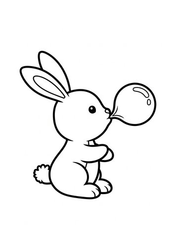 Cute Bunny Blowing Bubble Coloring Page