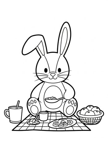 Cute Bunny Breakfast Coloring Page