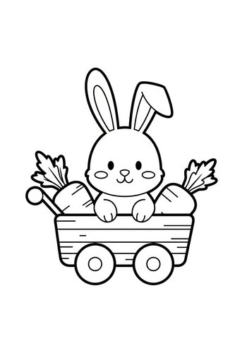 Cute Bunny Coloring Page: Carrot Cart Adventure