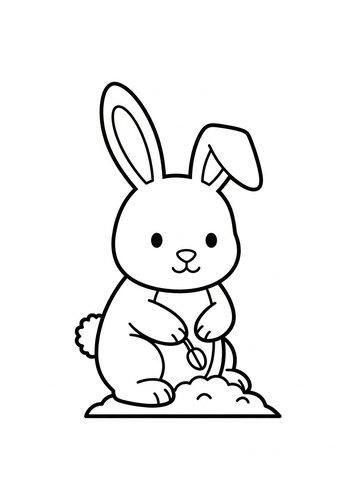 Cute Bunny Digging Coloring Page For Kids