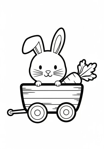 Cute Bunny In A Wagon Coloring Page