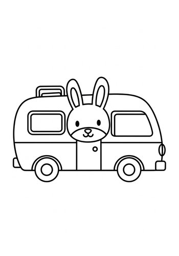 Cute Bunny Van Coloring Page For Kids