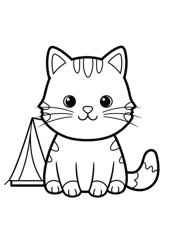 Cute Camping Cat Coloring Page