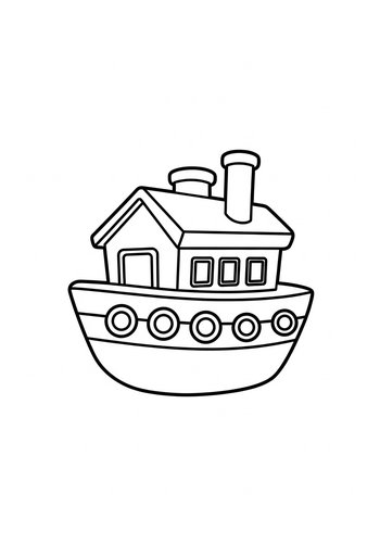 Cute Cartoon Boat Coloring Page For Kids