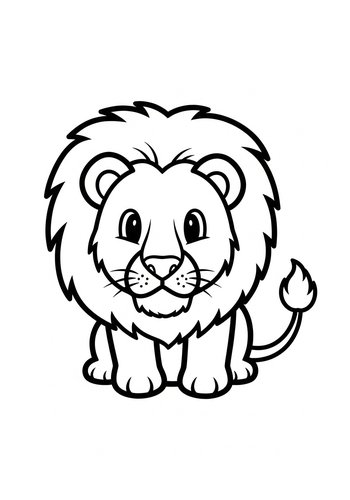 Cute Cartoon Lion Coloring Page For Kids