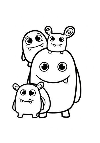 Cute Cartoon Monsters Coloring Page
