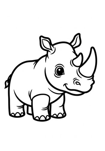 Cute Cartoon Rhino Coloring Page For Kids