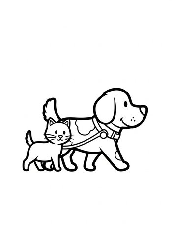 Cute Cat And Dog Coloring Page