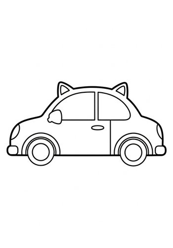 Cute Cat Car Coloring Page For Kids