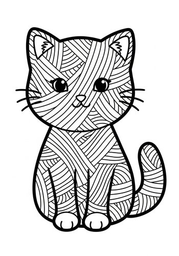 Cute Cat Coloring Page: Yarn Design