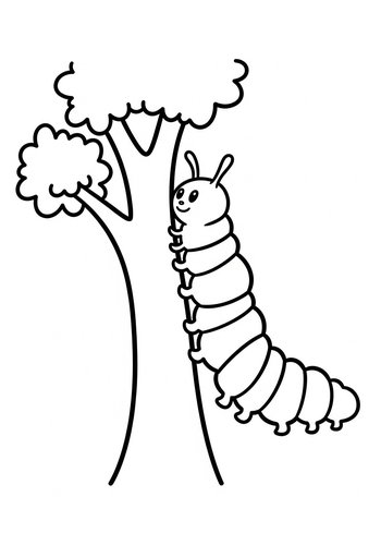 Cute Caterpillar Climbing A Tree Coloring Page