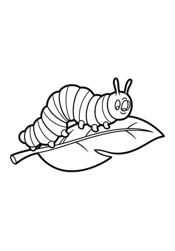 Cute Caterpillar On A Leaf Coloring Page