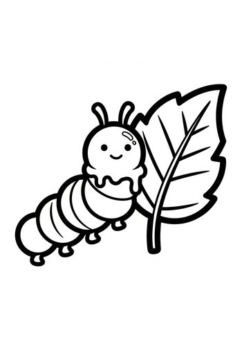 Cute Caterpillar On Leaf Coloring Page