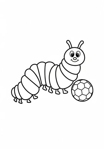 Cute Caterpillar Playing Soccer Coloring Page