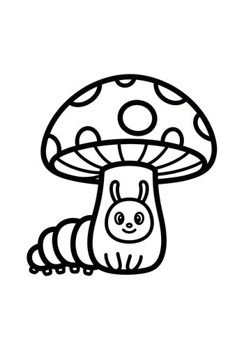 Cute Caterpillar Under A Mushroom Coloring Page