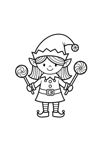 Cute Christmas Elf Coloring Page