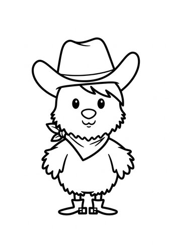 Cute Cowboy Chicken Coloring Page
