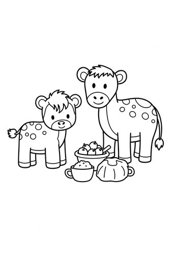 Cute Cows And Treats Coloring Page