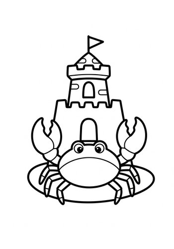 Cute Crab And Sandcastle Coloring Page