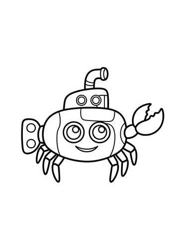 Cute Crab Submarine Coloring Page For Kids