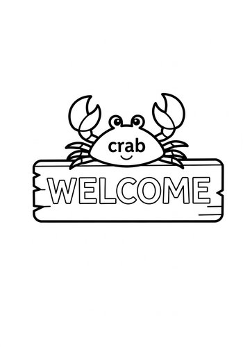 Cute Crab Welcome Sign Coloring Page