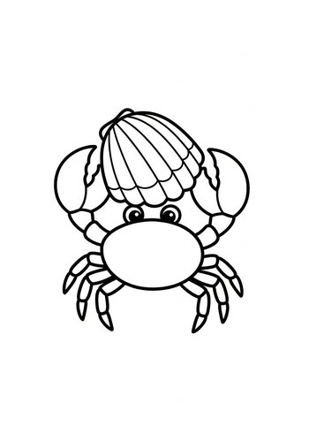Cute Crab With Seashell Hat Coloring Page