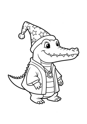 Cute Crocodile Wizard Coloring Page