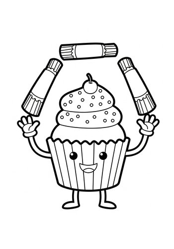 Cute Cupcake With Crayons Coloring Page For Kids
