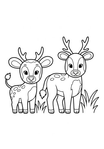 Cute Deer Friends Coloring Page
