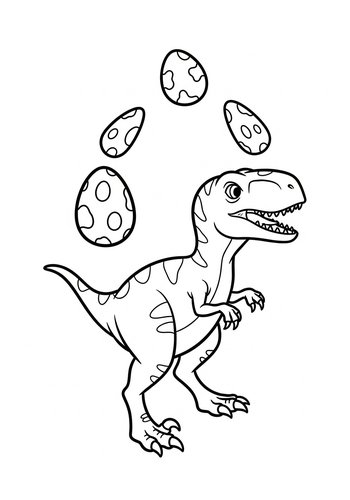 Cute Dinosaur Juggling Eggs Coloring Page