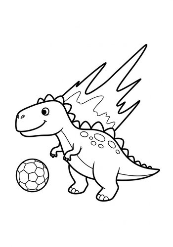 Cute Dinosaur Playing Soccer Coloring Page