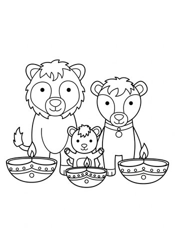 Cute Diwali Bears Coloring Page