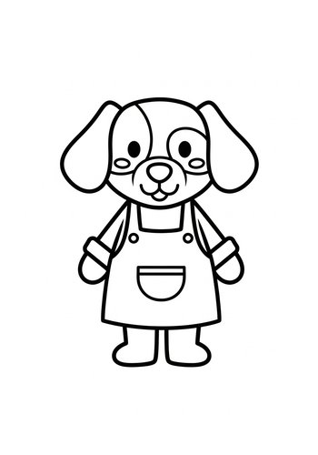 Cute Dog In Overalls Coloring Page