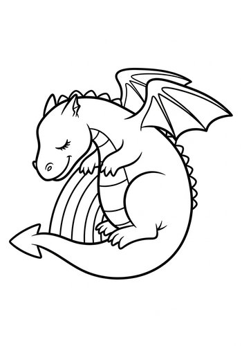Cute Dragon And Rainbow Coloring Page