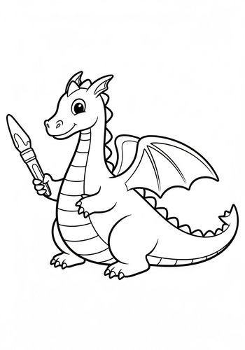 Cute Dragon Artist Coloring Page
