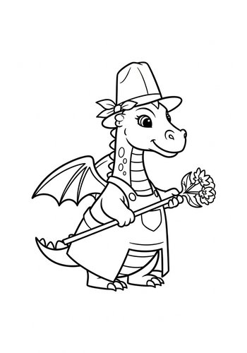 Cute Dragon Gardener Coloring Page