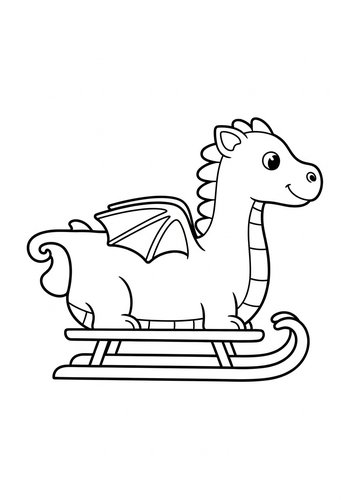 Cute Dragon On A Sled Coloring Page