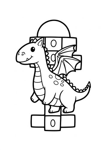 Cute Dragon On Blocks Coloring Page